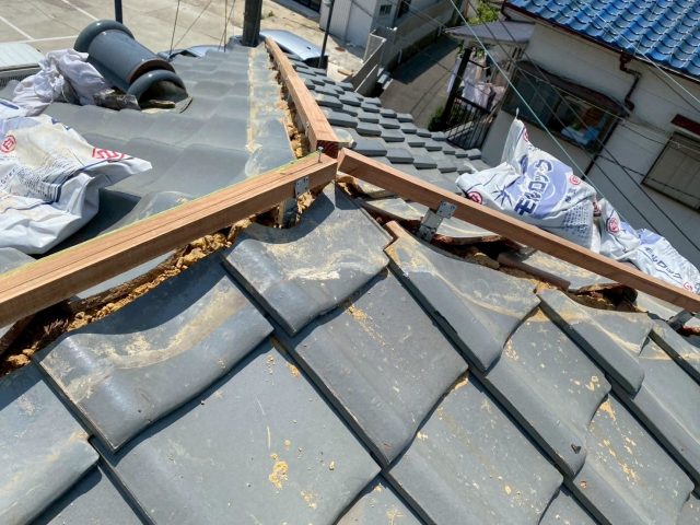 姫路市の棟積み替え工事における棟下地新設